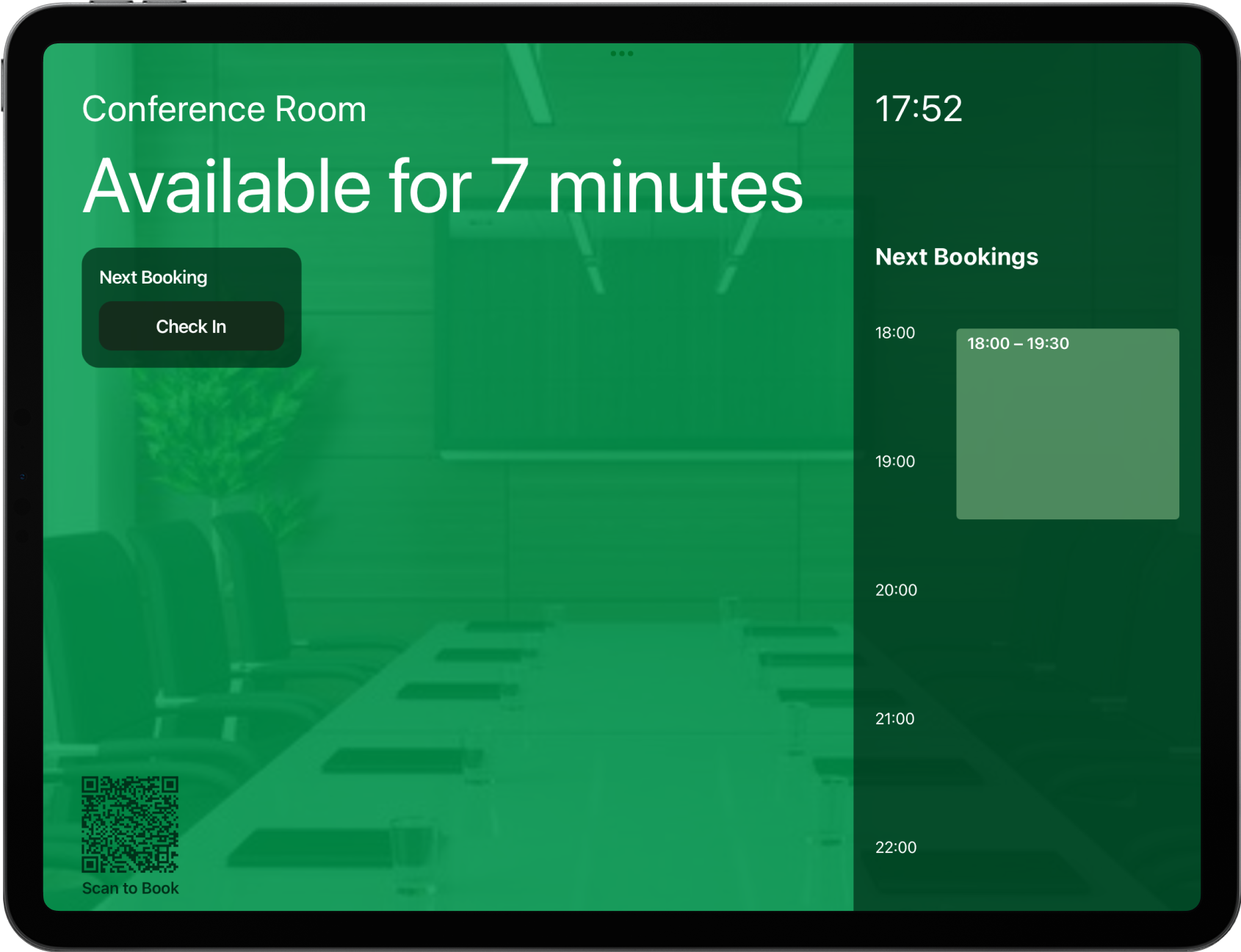 Check In on room display on Spacebring's coworking space management platform
