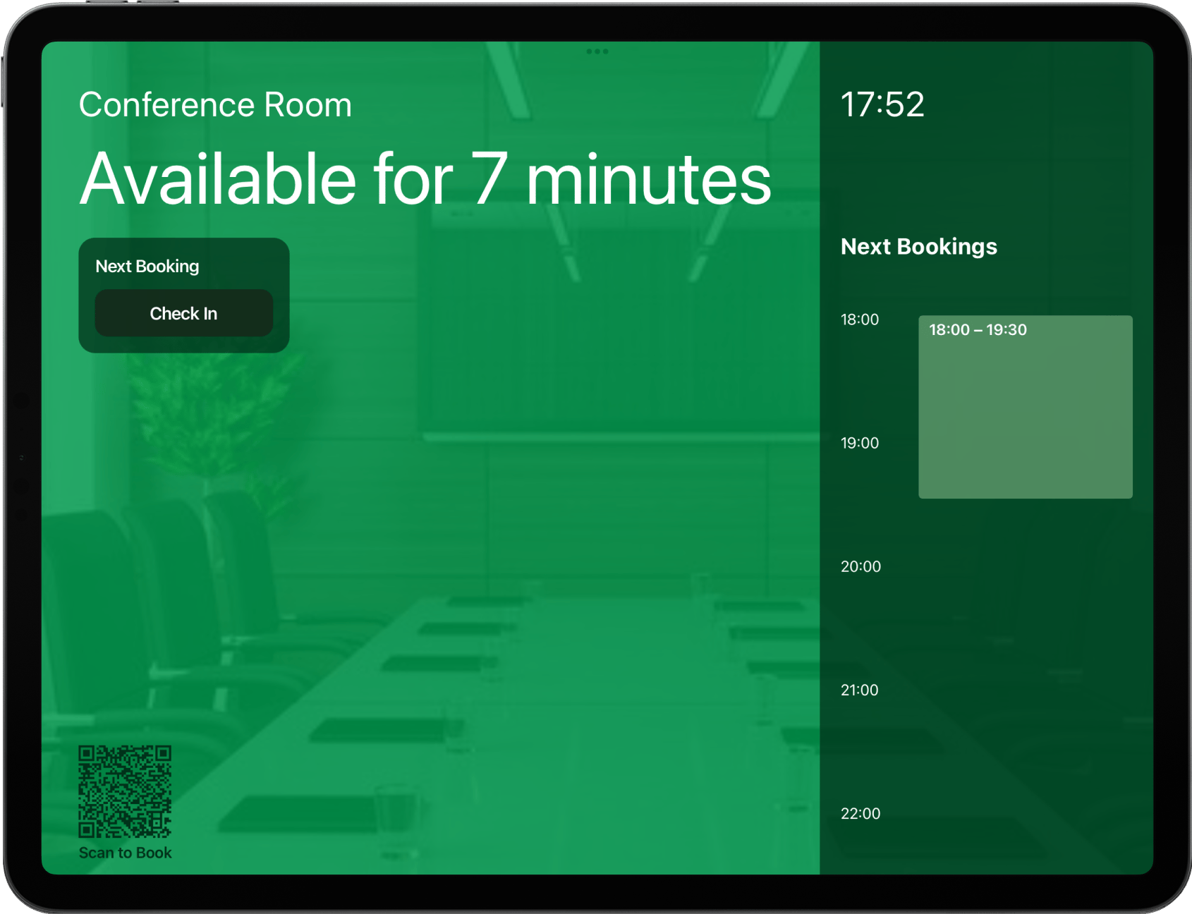 Check In on room display on Spacebring's coworking space management platform