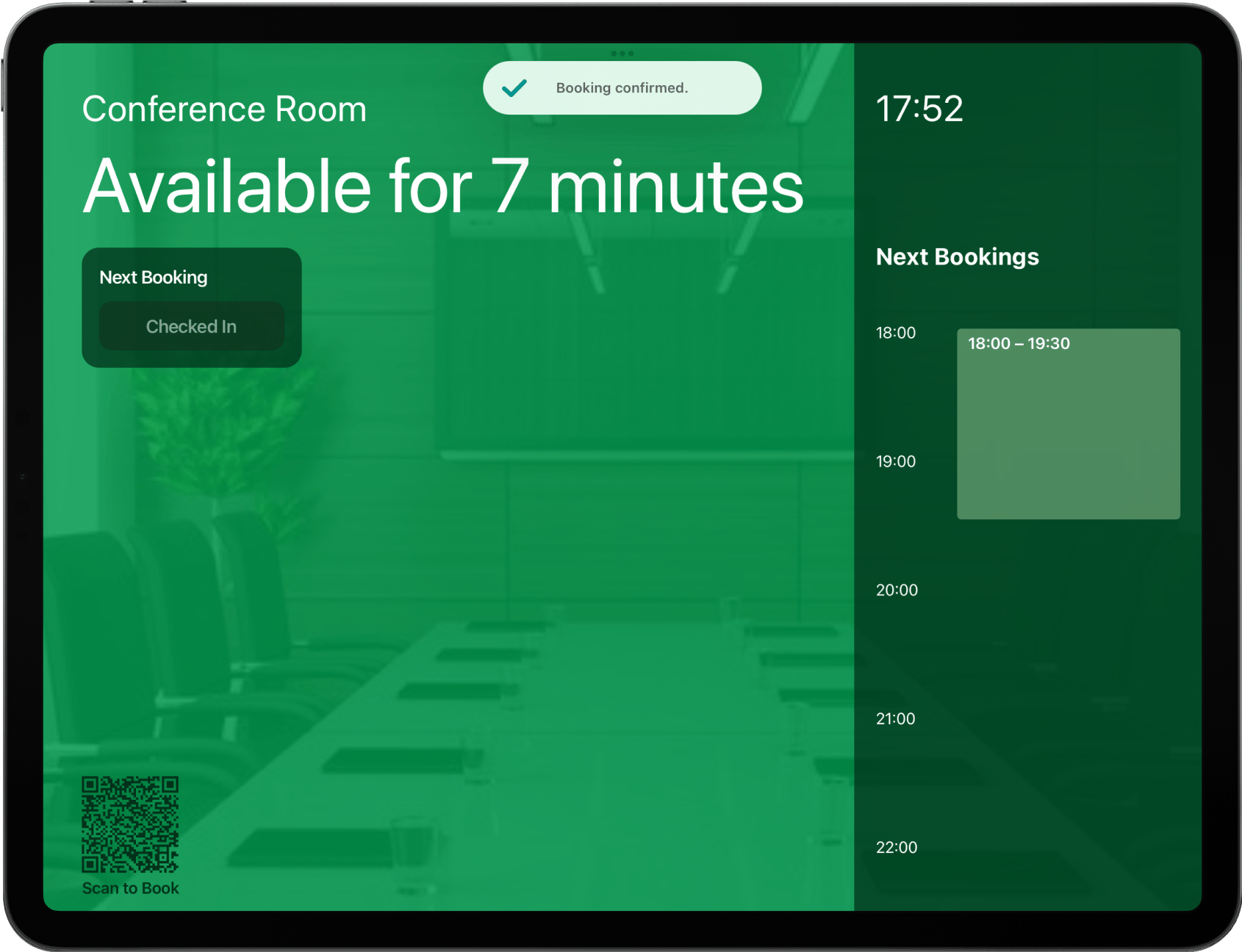Check In on room display on Spacebring's coworking space management platform