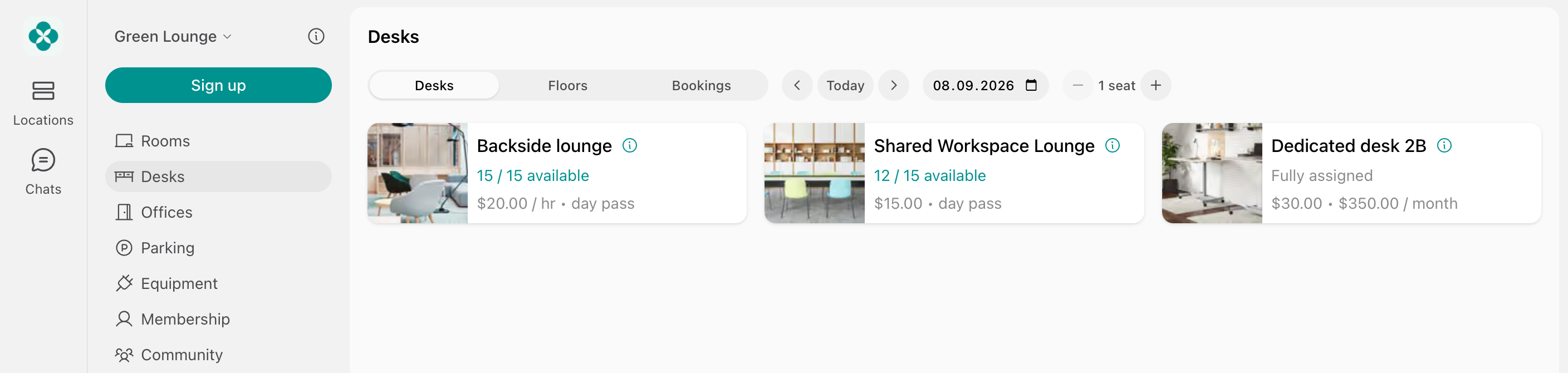 Desks page showing reduced availability and the Fully assigned label