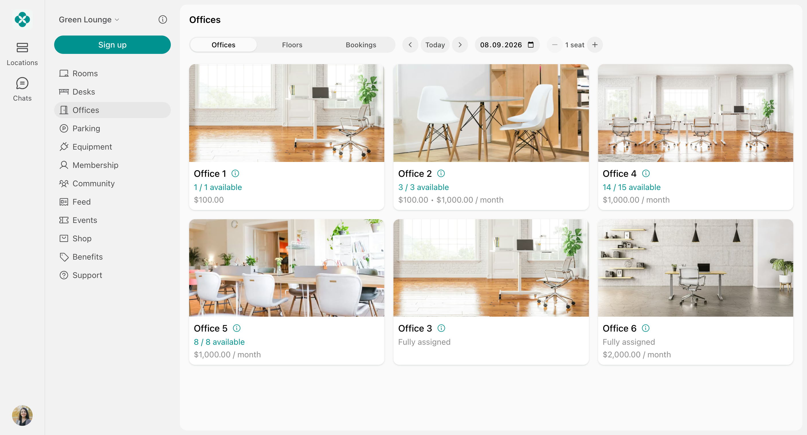 Offices page with the Fully assigned label on rented offices