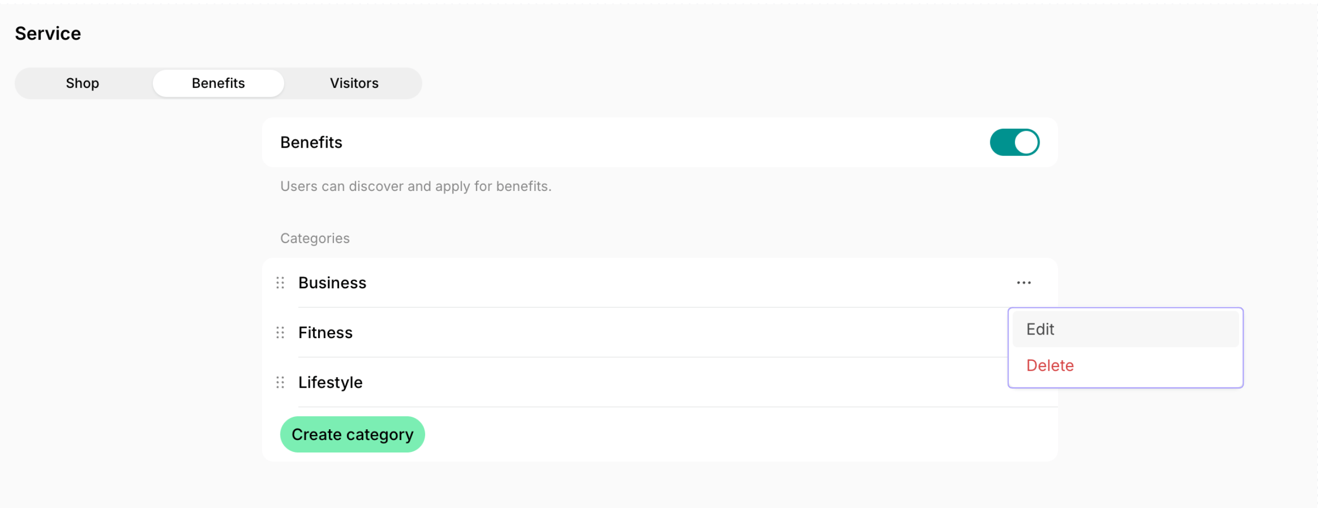 Service Benefits Edit Or Delete A Benefit Category