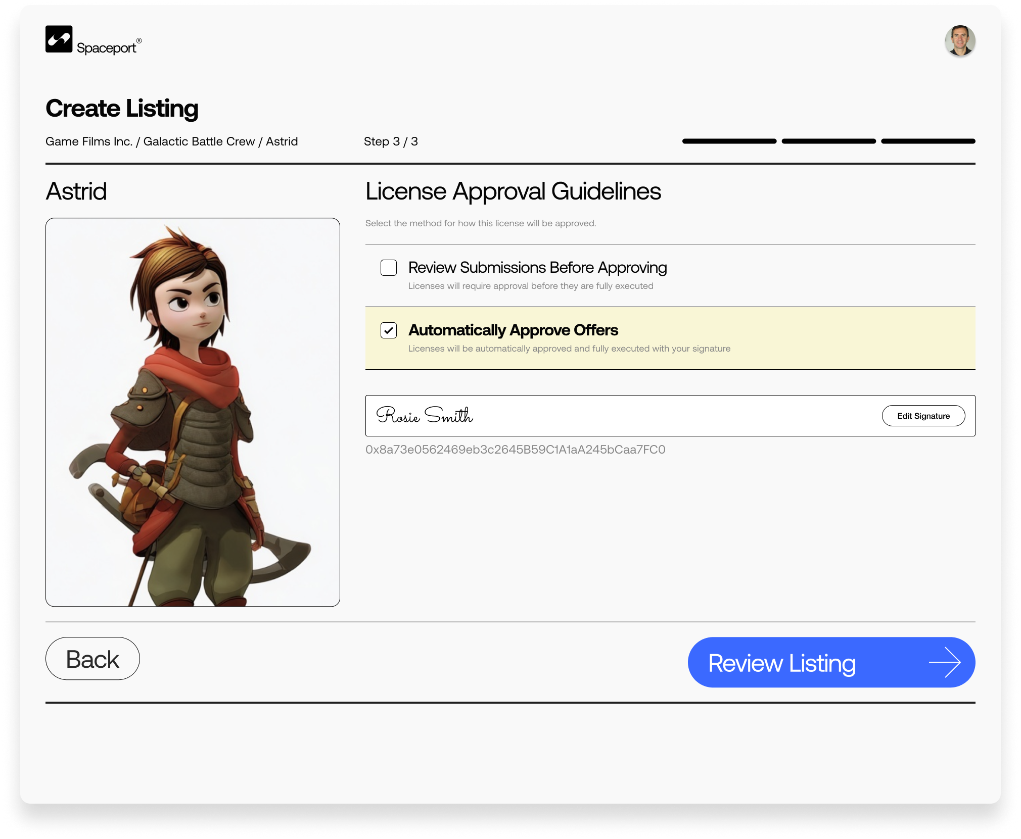 Spaceport Listing Creation