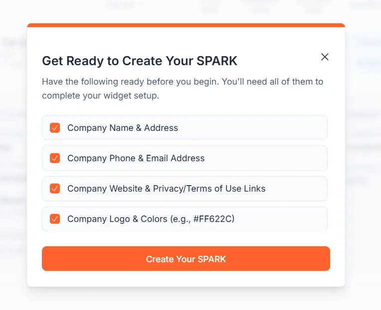 Get Ready to Create Your SPARK checklist modal