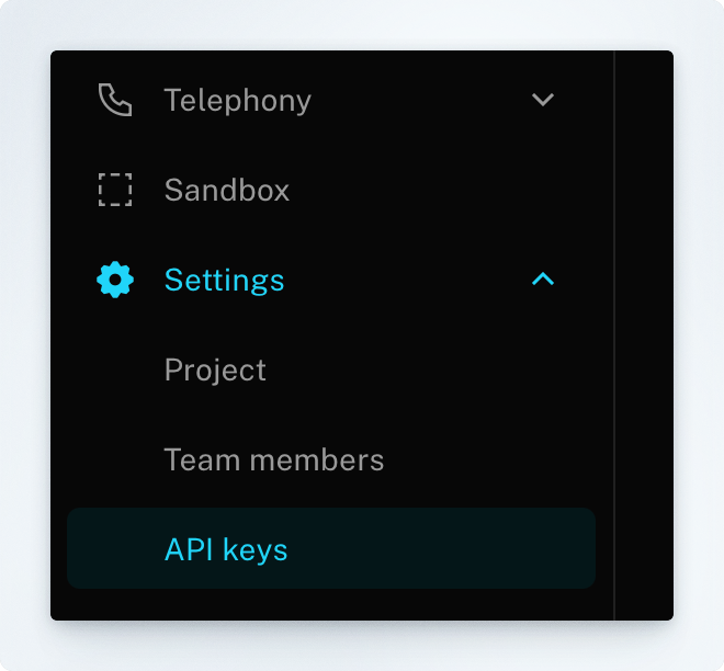 Settings > API keys Settings > API keys