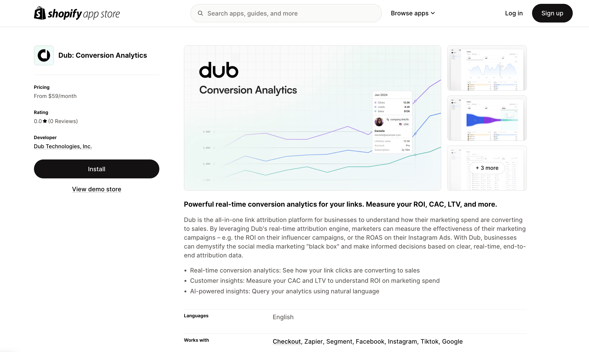 The connection status in the Dub Conversions app