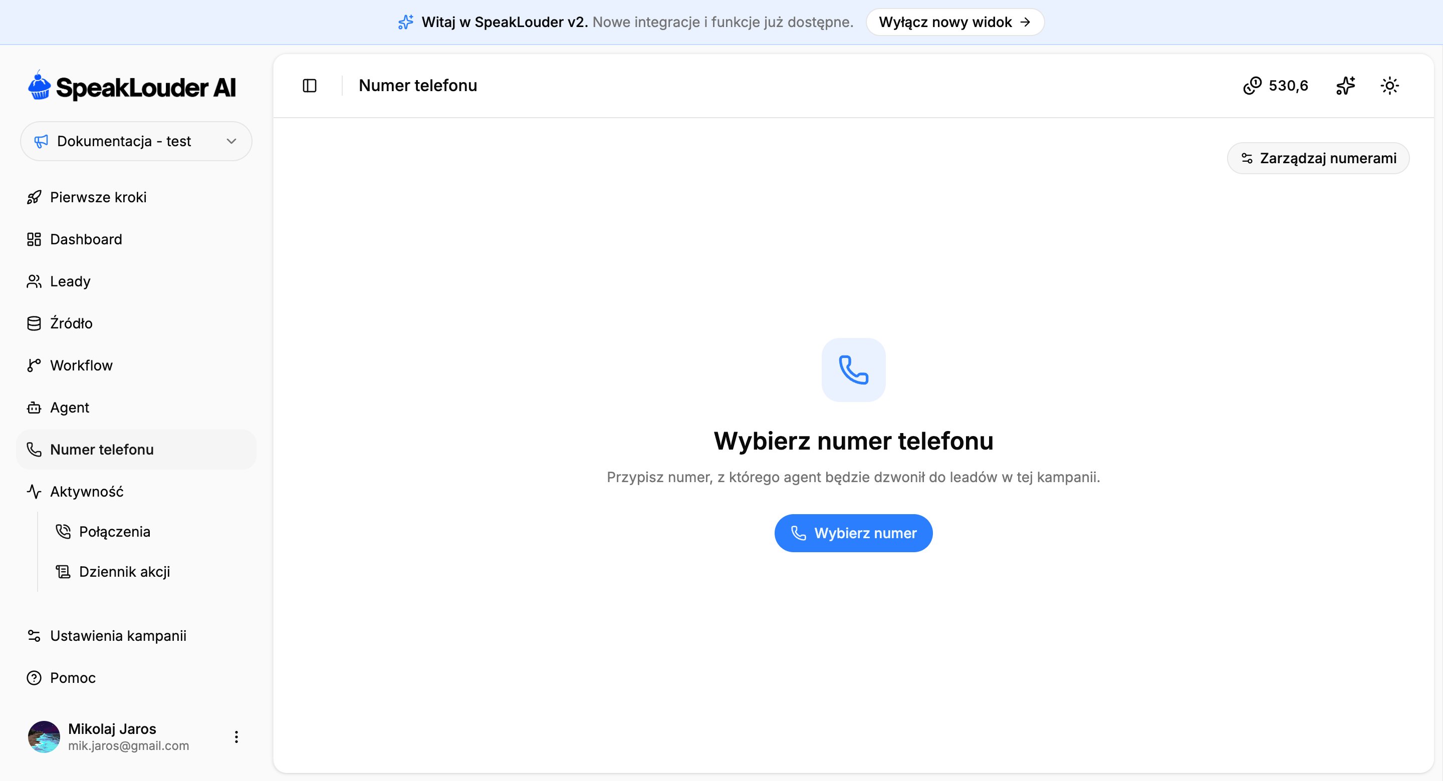 Pusty stan, przycisk Wybierz numer