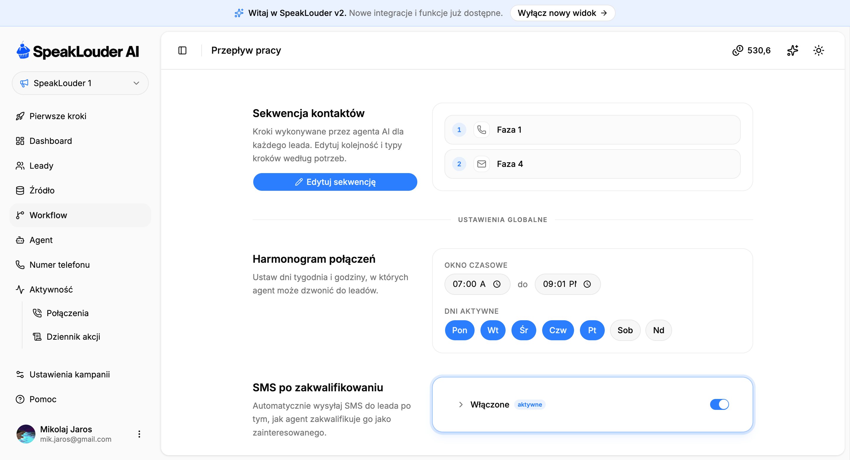 Workflow: sekwencja kontaktów i harmonogram połączeń