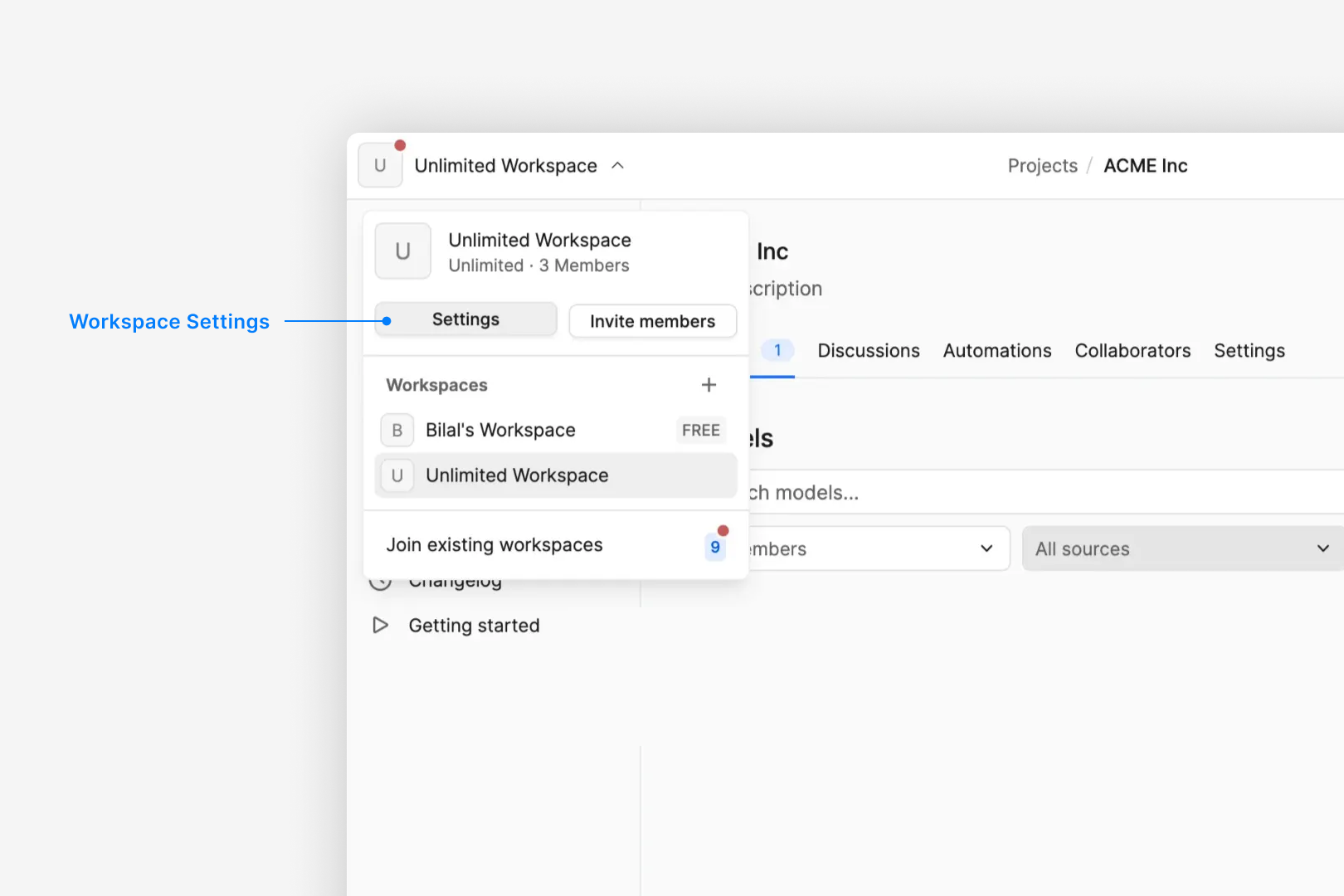 Workspace settings