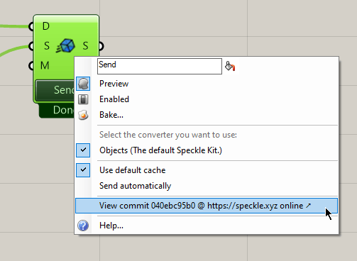 View commit option in Send node context menu