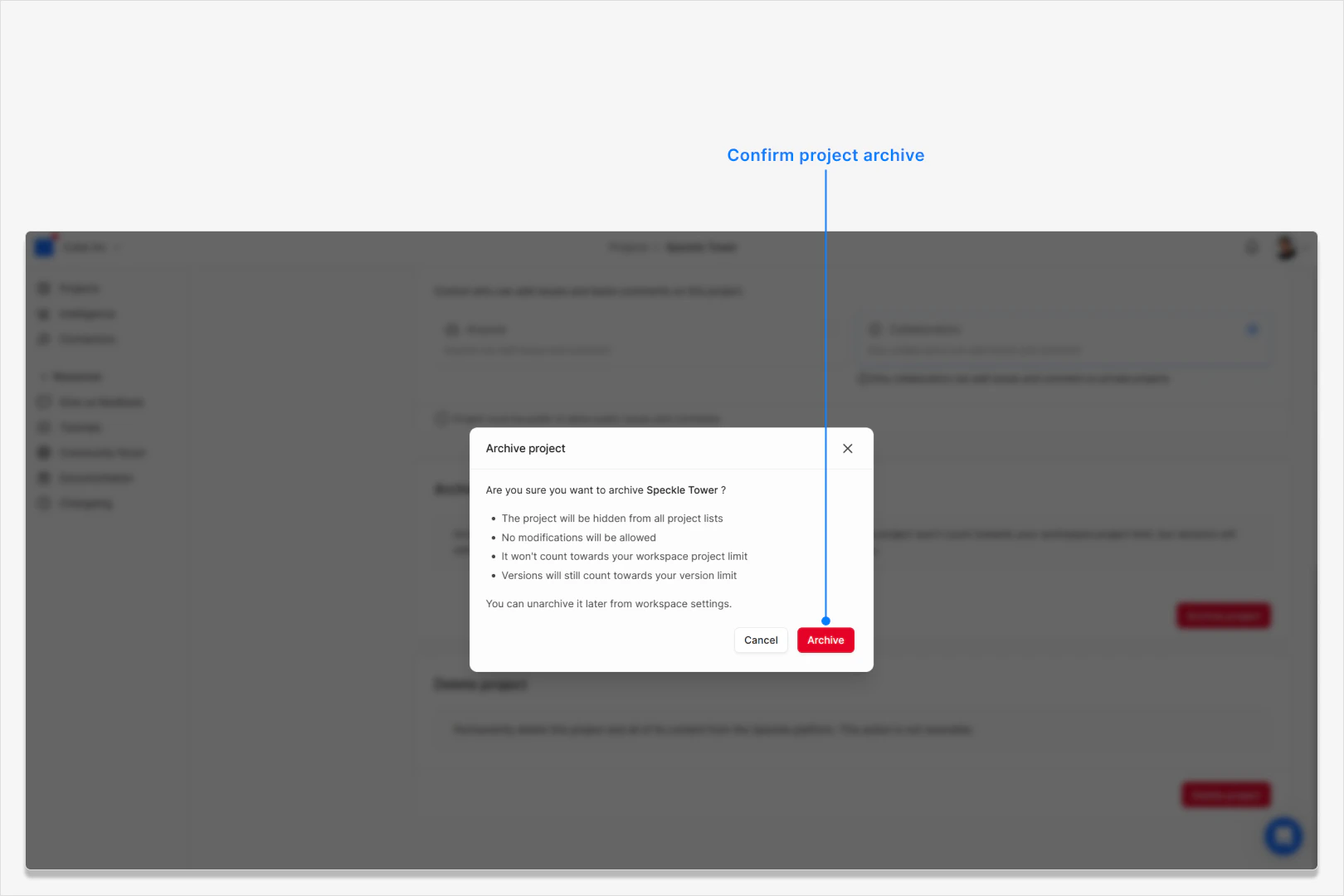 Workspace settings projects list showing an archived project badge