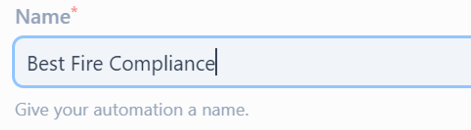 A form field to name the automation, with an example name entered