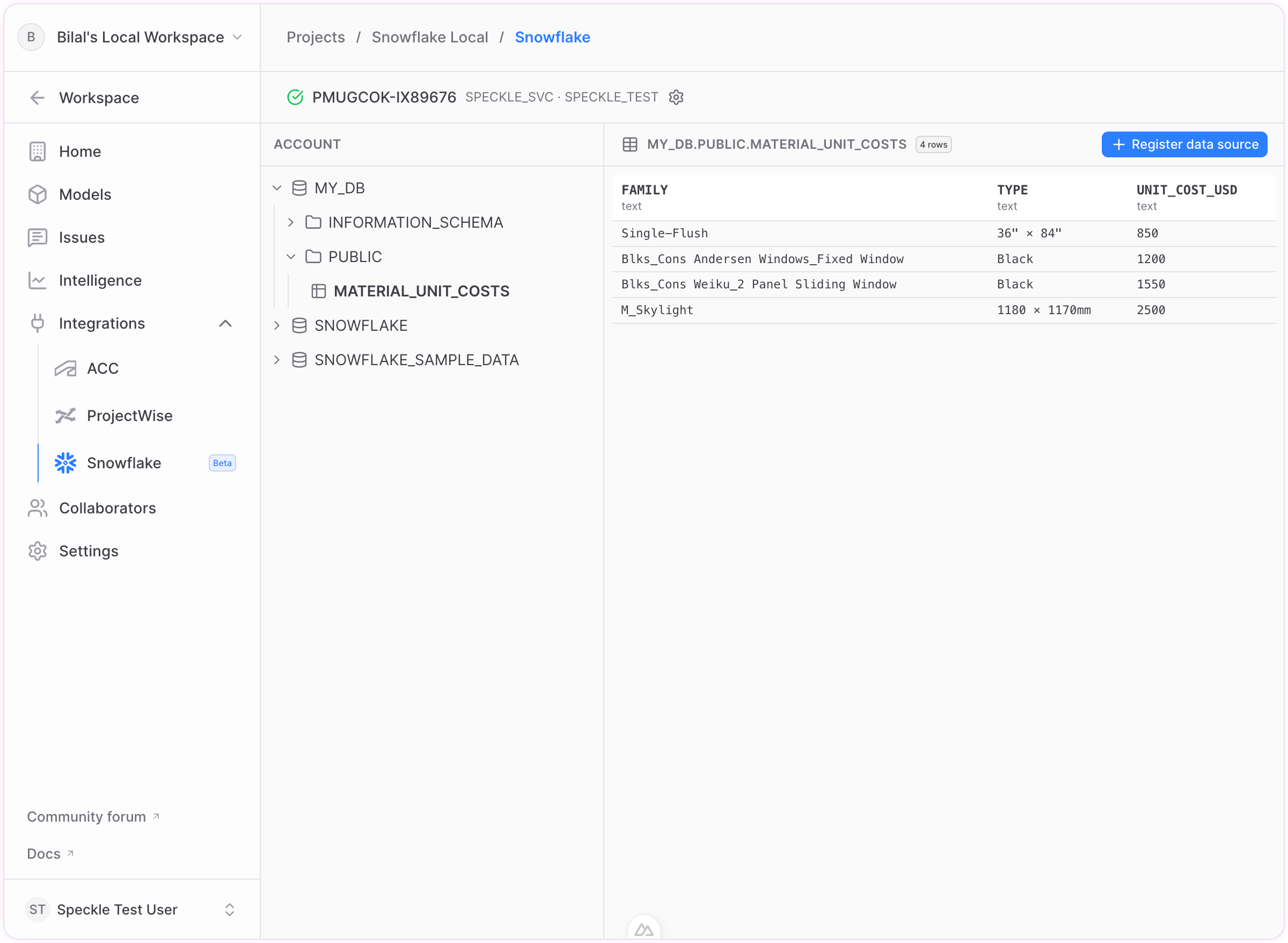 Browsing and previewing a Snowflake table or view