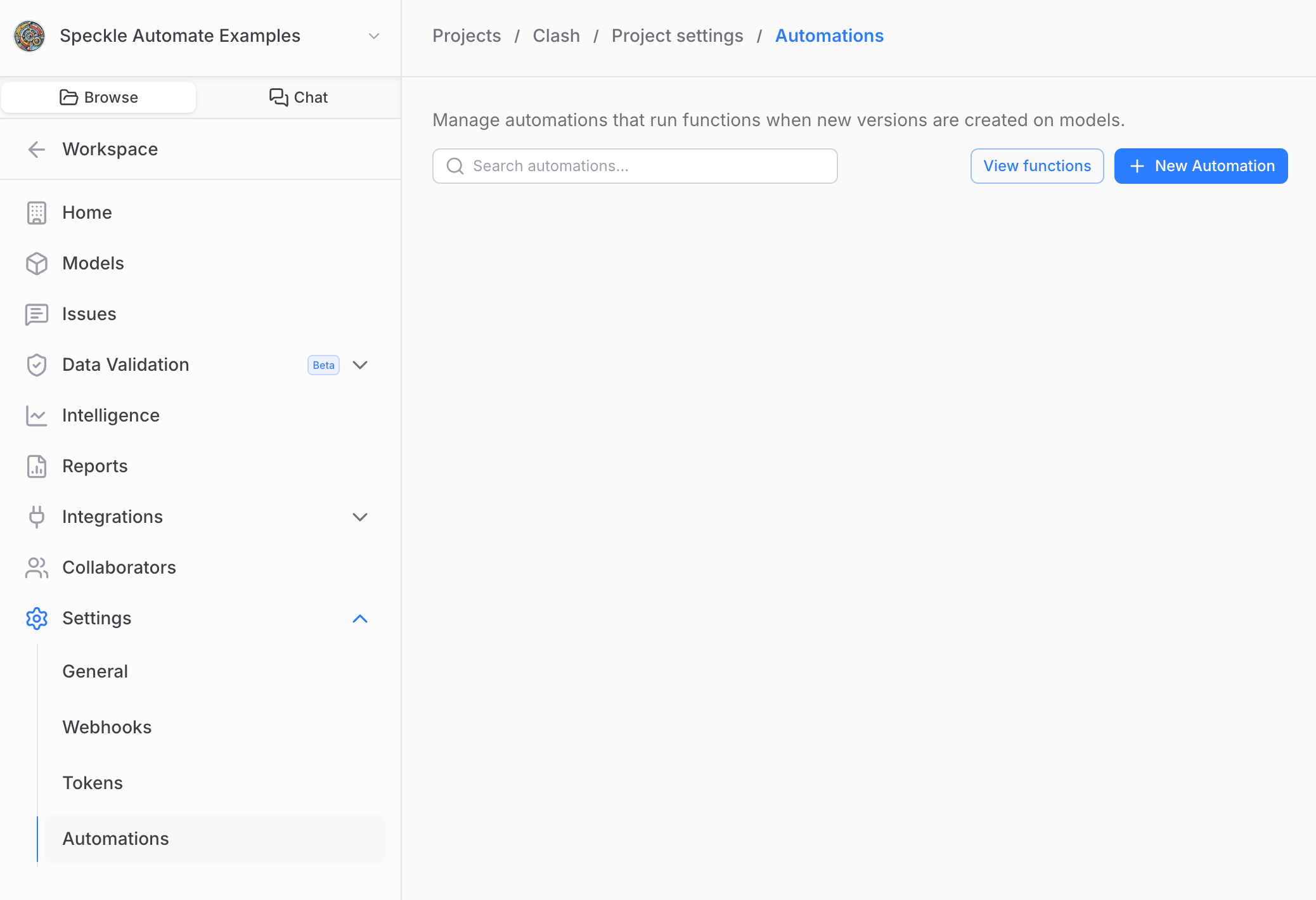 Automate integrated into the Speckle web application
