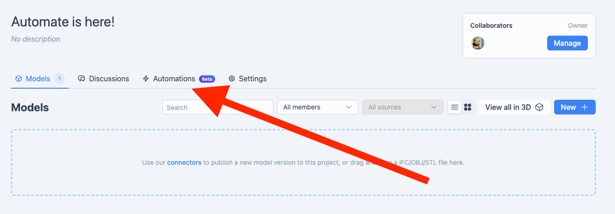 Automate integrated into the Speckle web application