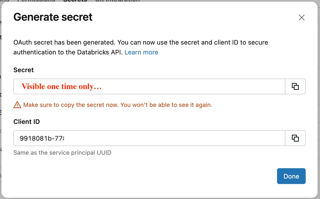 Client ID and secret for the service principal