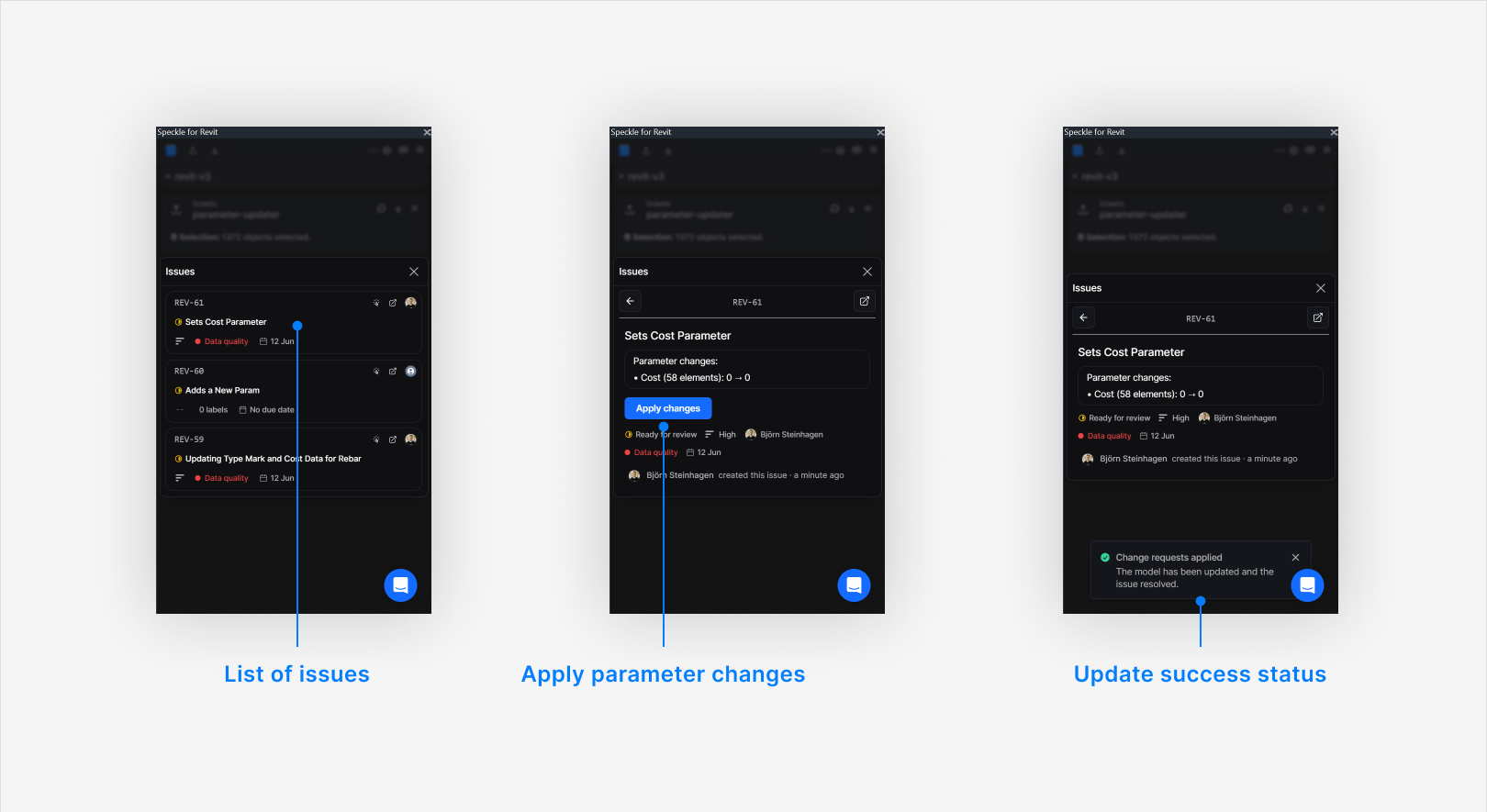 Connector Issue panel showing the Apply changes action and success toast