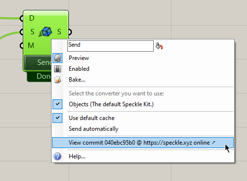 View commit option in Send node context menu