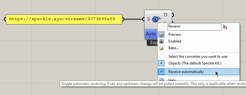 Auto receive toggle in Receive node context menu