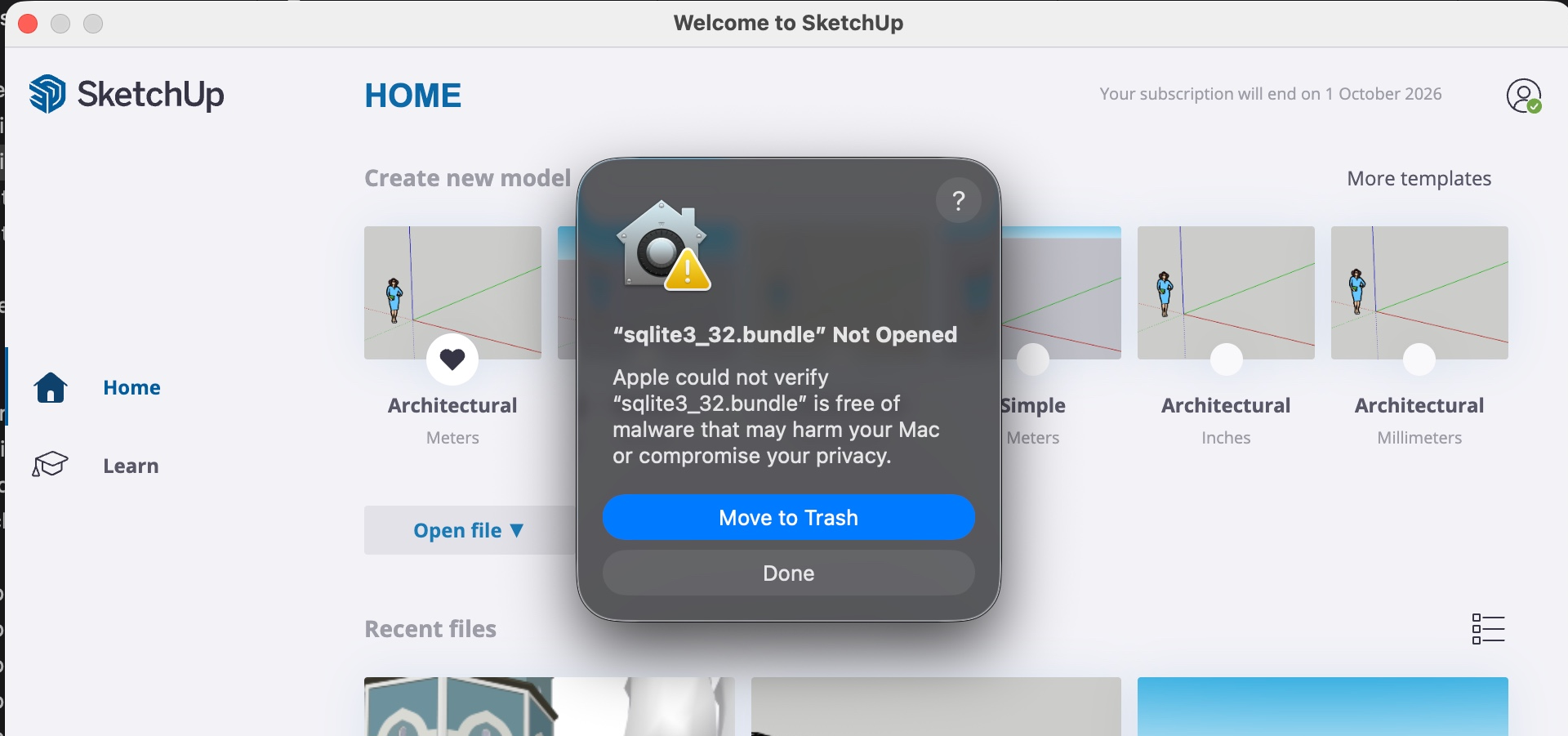 macOS warning dialog for sqlite3_32.bundle