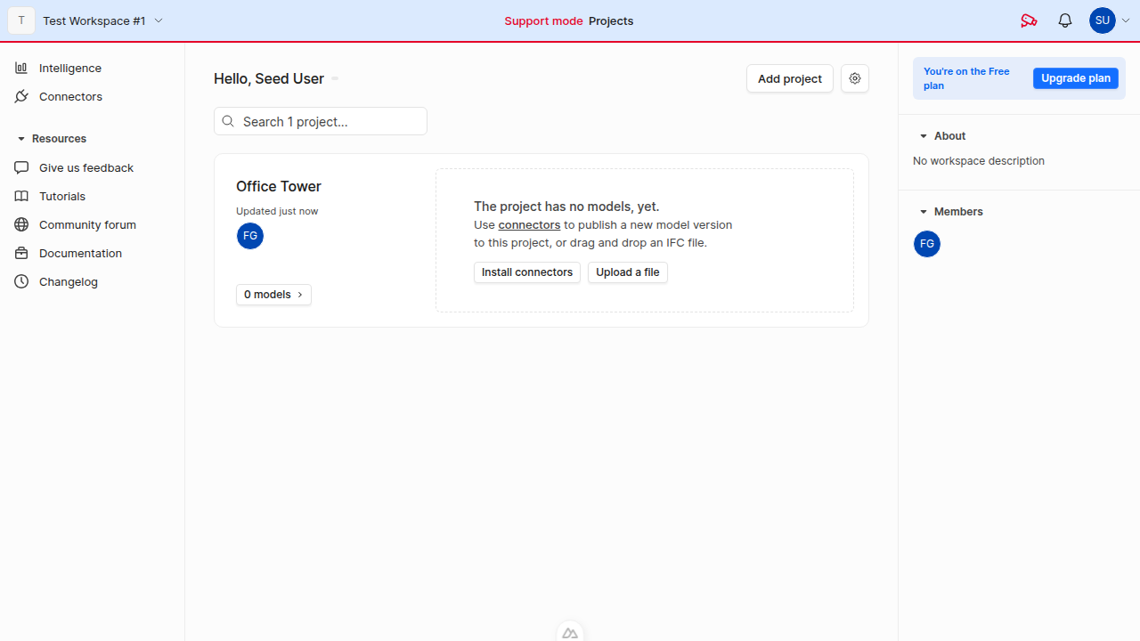 Navigation bar in support mode with red border and Support mode label