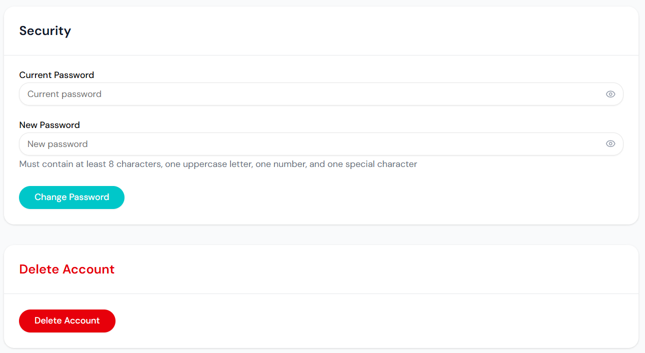 Account security and management settings