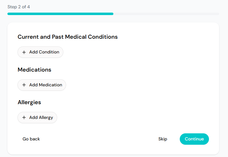 Medical history intake form
