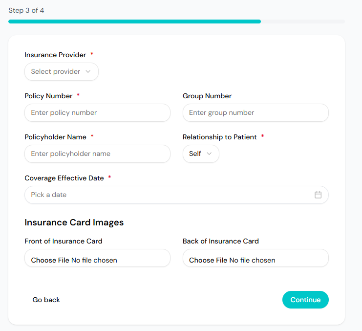 Insurance details and card upload