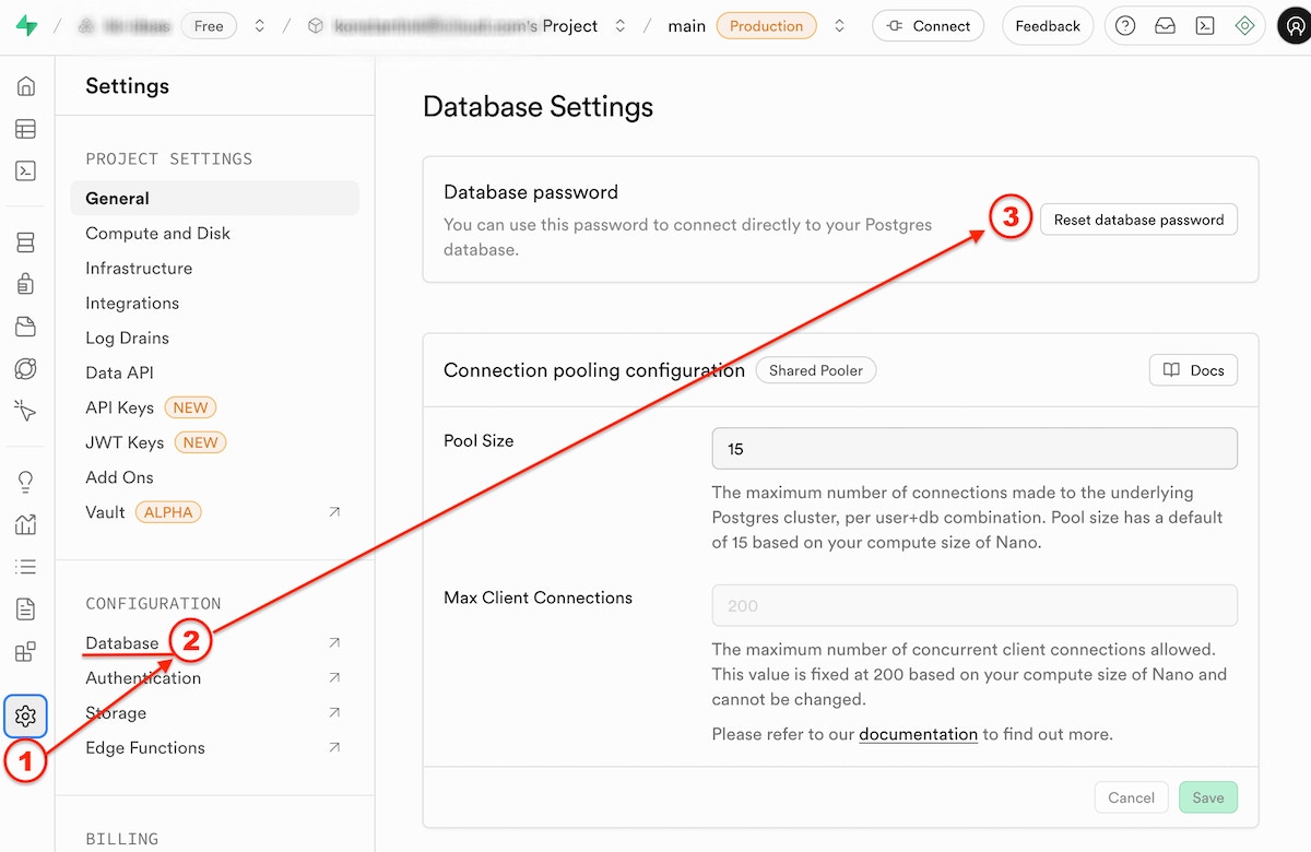 change database password in Supabase