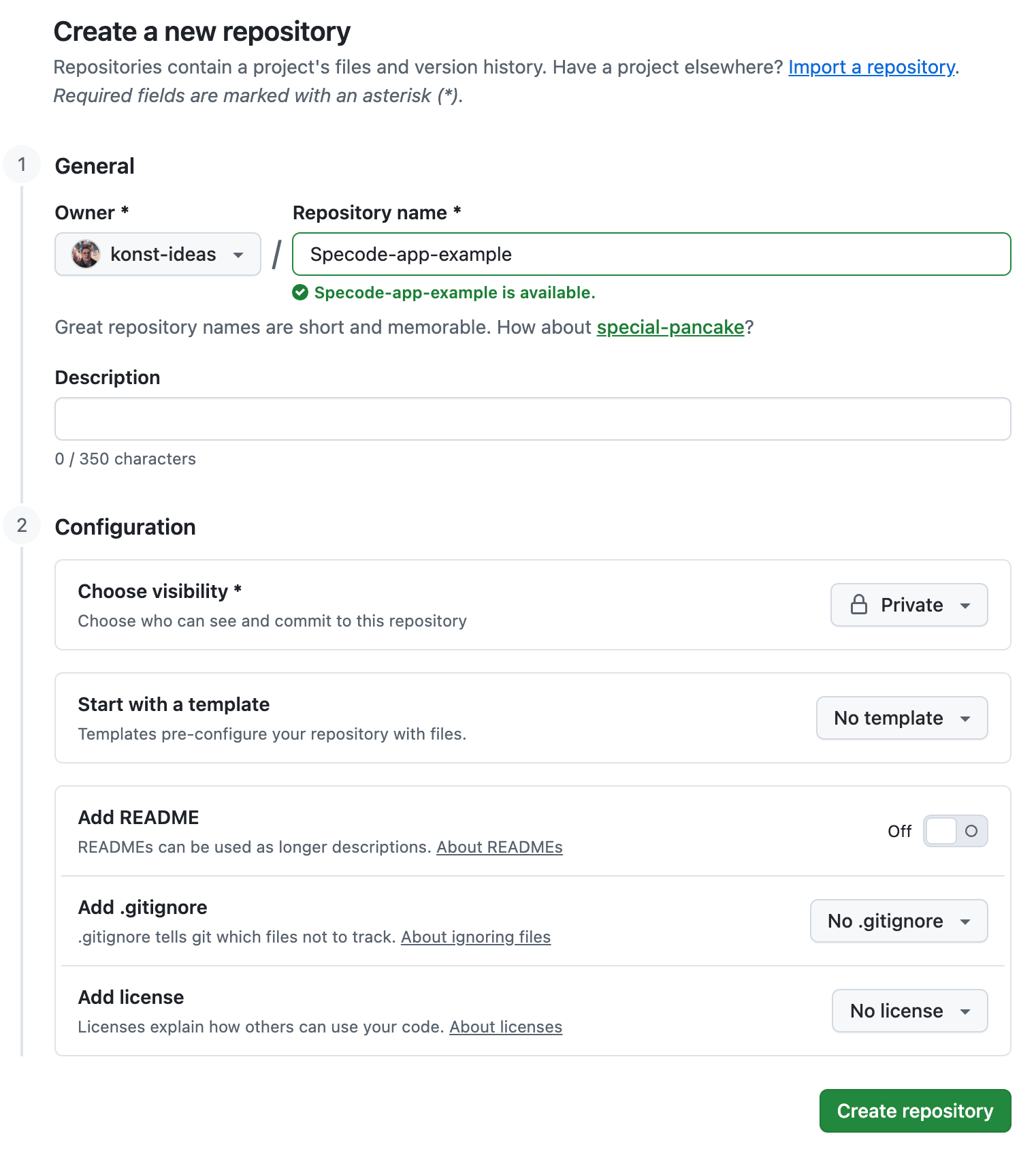 Create a new private repository on GitHub