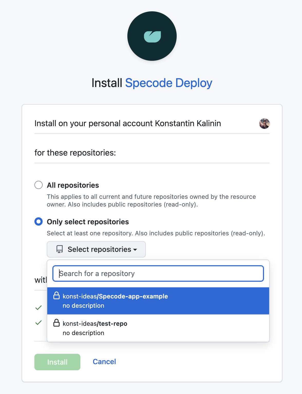 Select the repository to grant access to