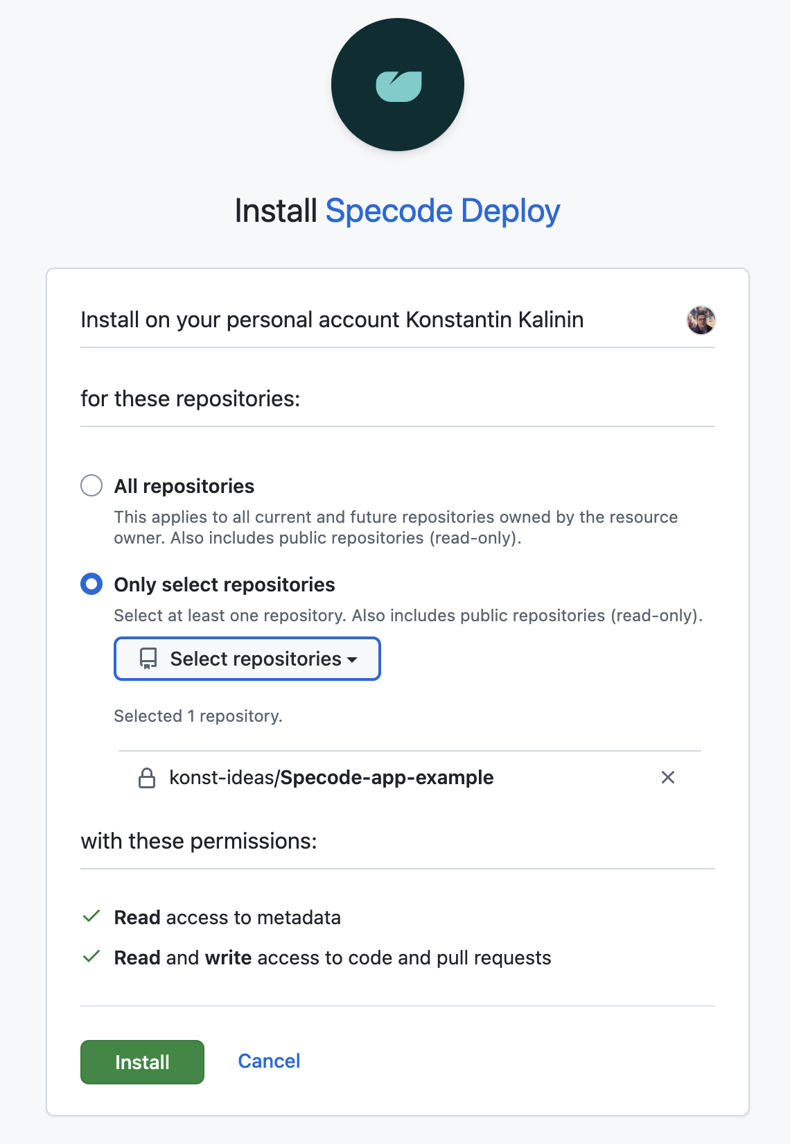 Confirm installation of Specode Deploy