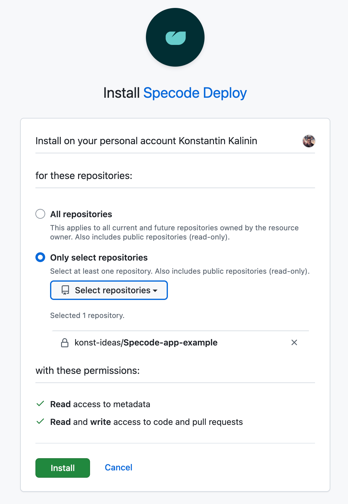 Confirm installation of Specode Deploy