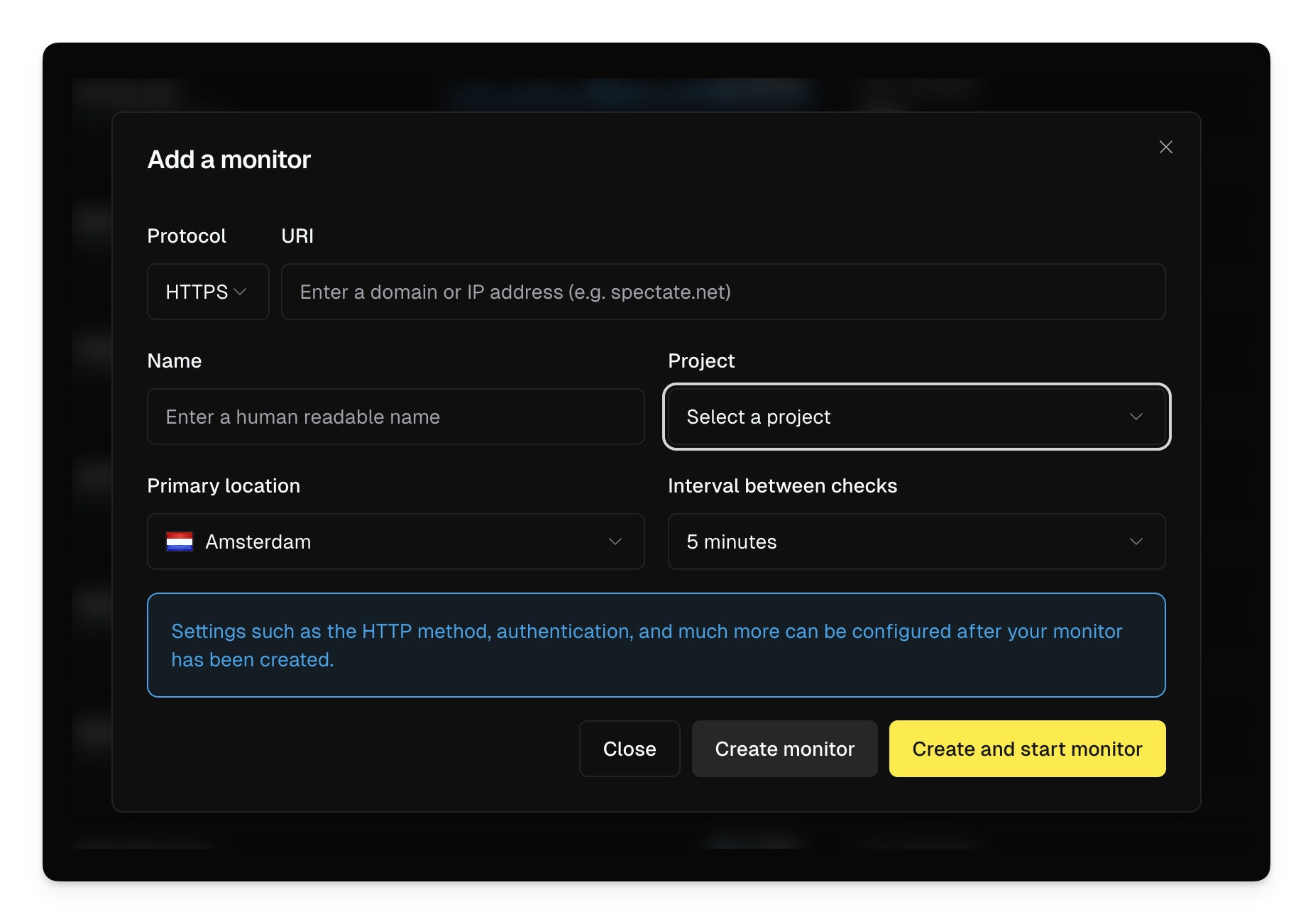 Assigning a monitor to a project