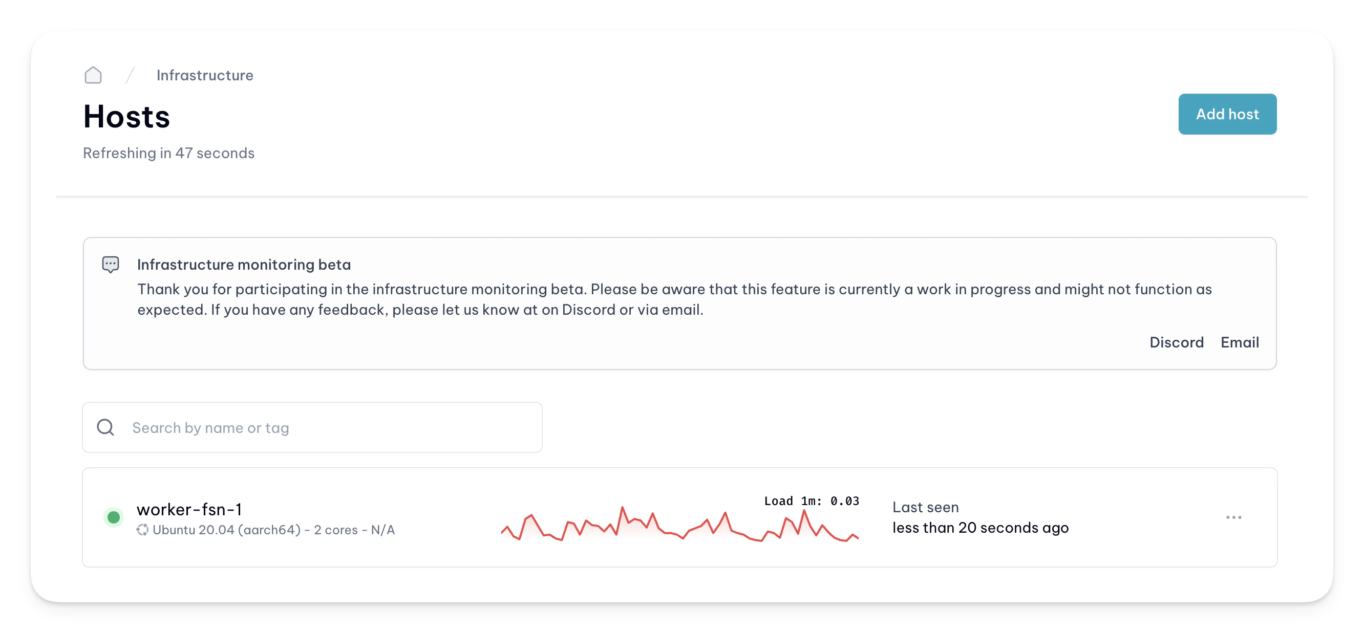Hosts list dashboard dashboard
