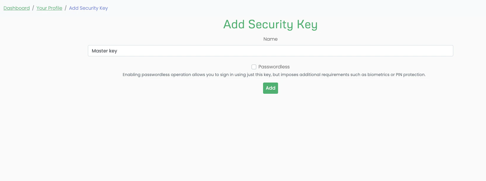 Security Key Setup