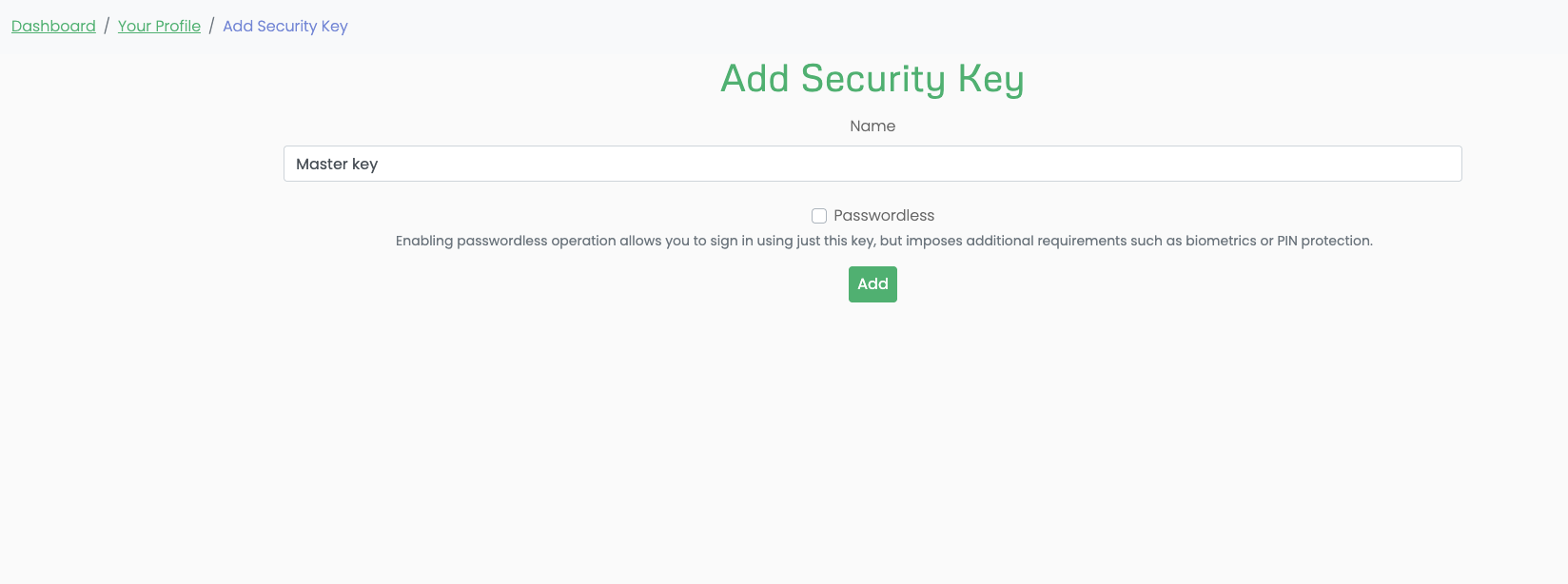 Security Key Setup