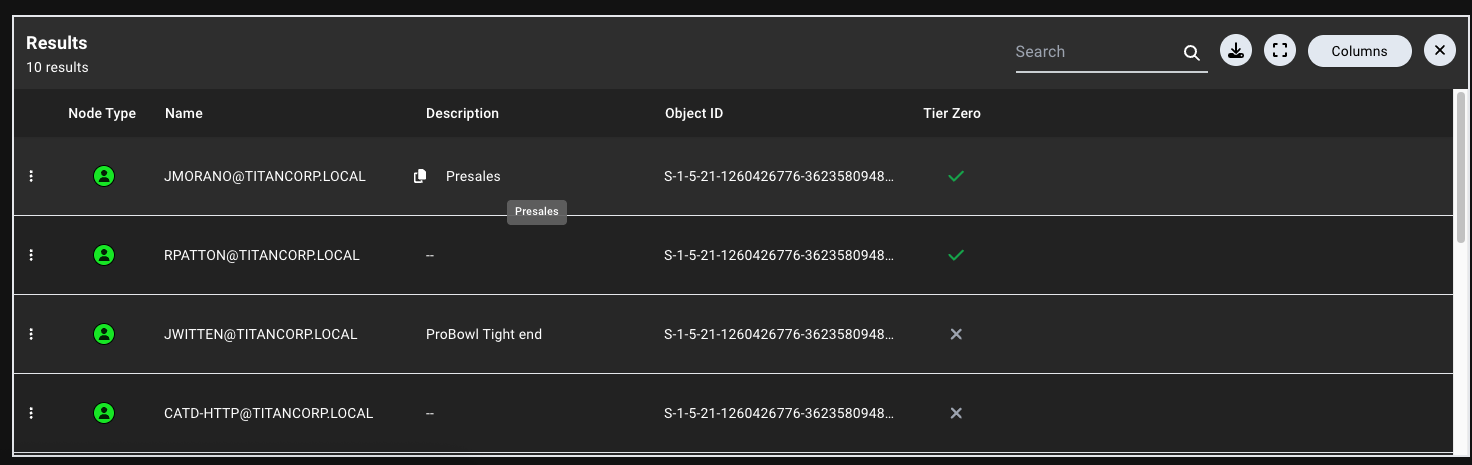 Updates to Explore table layout in BloodHound v8.1.0