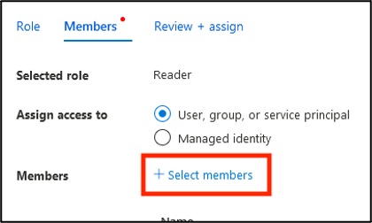 The Members step with the Select members button highlighted.