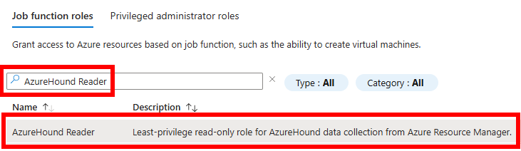 The role assignment screen with the AzureHound Reader role selected.