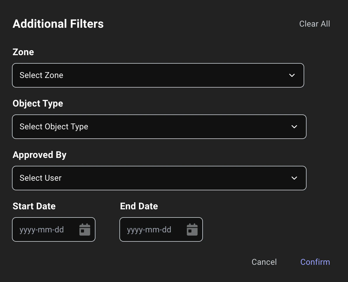 A view of the Zone Builder certification search and filter options