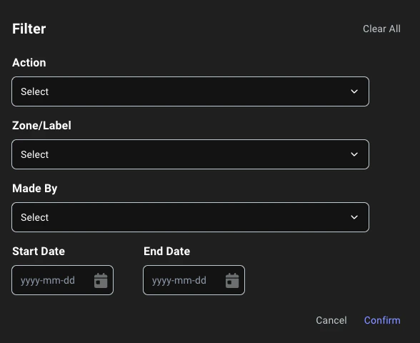 Zone Builder history log filter