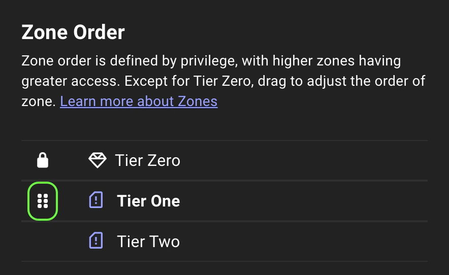 A view of the Zone Builder zone reorder control