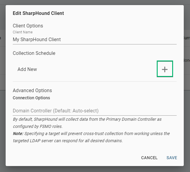 Click the plus icon to add a new collection schedule