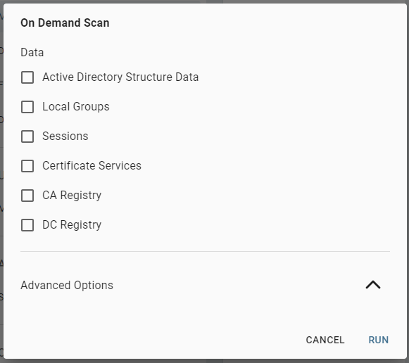 A collector client On Demand Scan configuration window