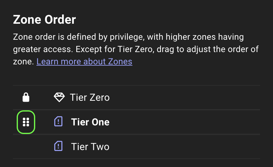 A view of the Zone Builder zone reorder control