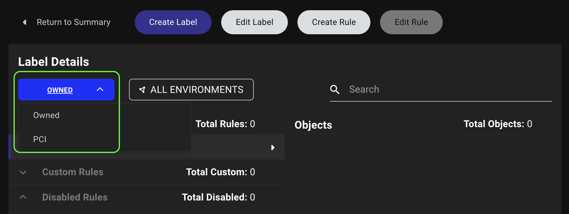 A view of the Zone Builder edit label page in BloodHound with the Detail View