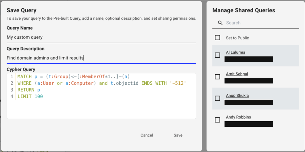 Save query dialog