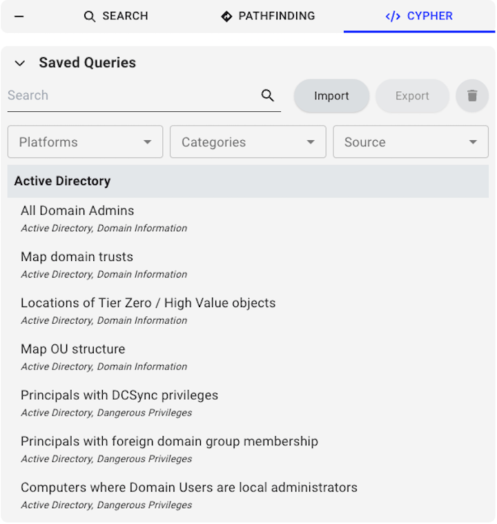 Default view of the Saved Queries section