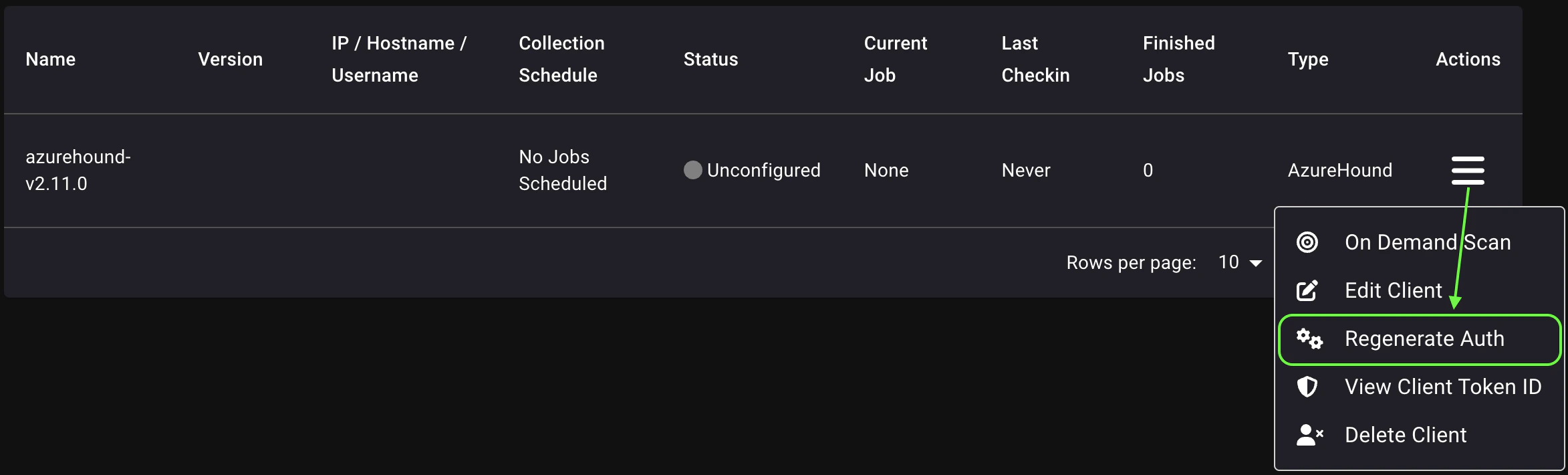 A view of the API token regeneration interface